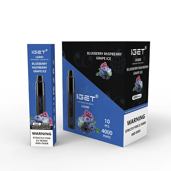 10 X Blueberry Raspberry Grape Ice IGet Legend 4000 Puffs Disposable Vape